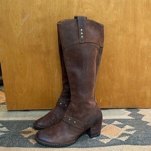 Born brown leather stud tall knee high heel boots